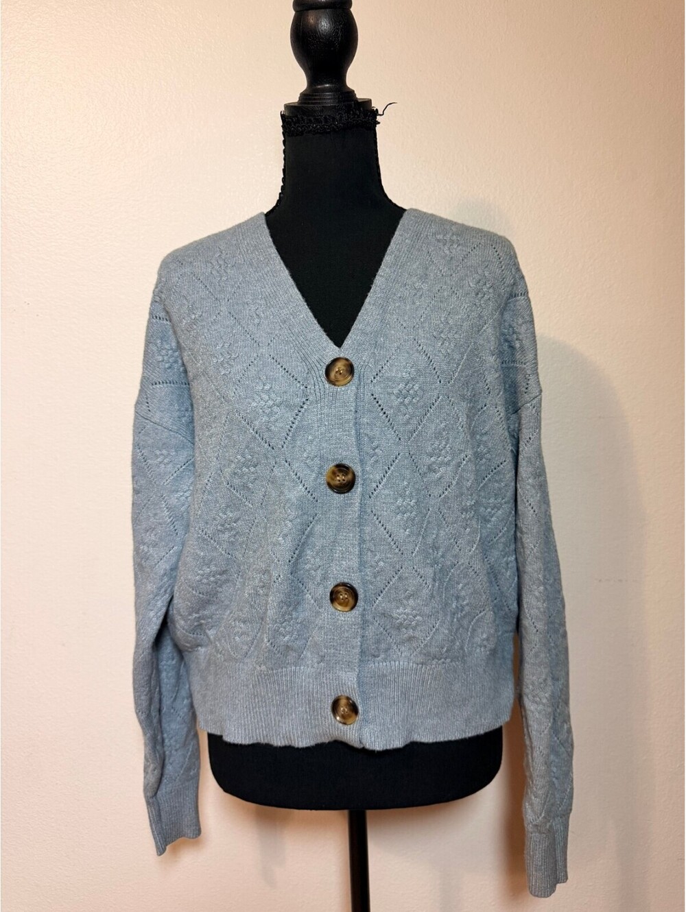 Cyrus Light Blue Pointelle Button Cardigan S Fall
